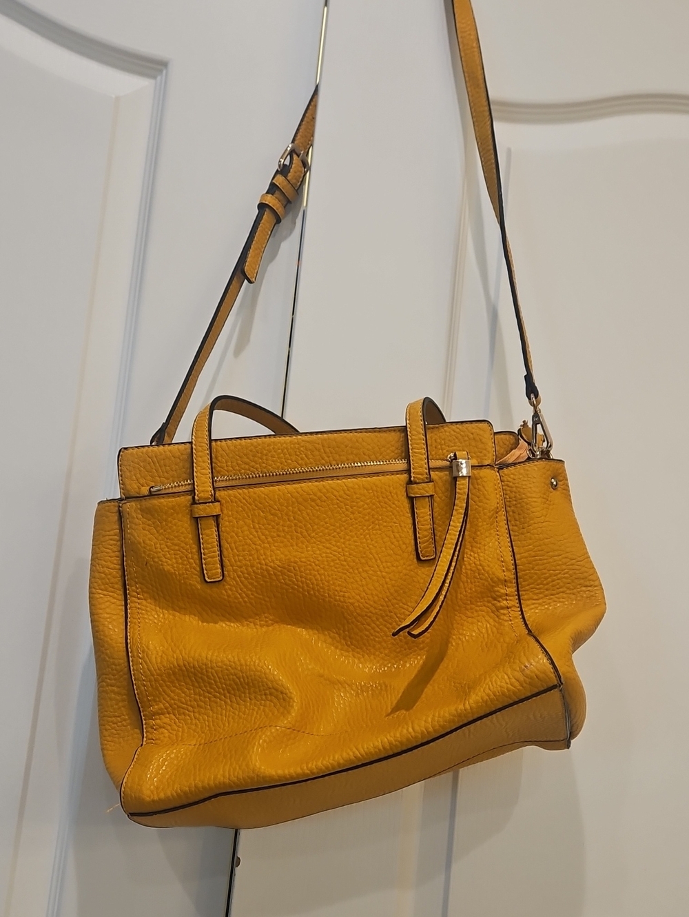 Women’s Yellow Pebbled Leather Shoulder Bag with Adjustable Strap